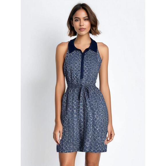 Talbots Petites Sleeveless Geometric Blue Knee-Length Dress‎ Size Medium - Picture 1 of 6